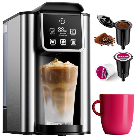Hot & Iced Coffee Maker with Bold Setting, Single Serve Coffee Maker for K Cup And Grounds, 6-14oz Brew Sizes